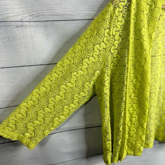Ruby Rd Favorites Womens size Large 3/4 Sleeve Open Lace Knit Cardigan Yellow - Picture 6 of 9